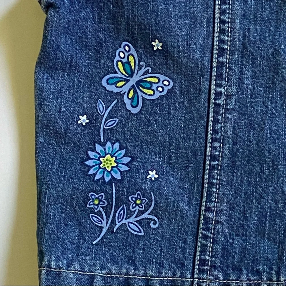 Vintage OSHKOSH Vest 3T Blue 90s Girls Denim Jeans Butterflies USA EUC snaps